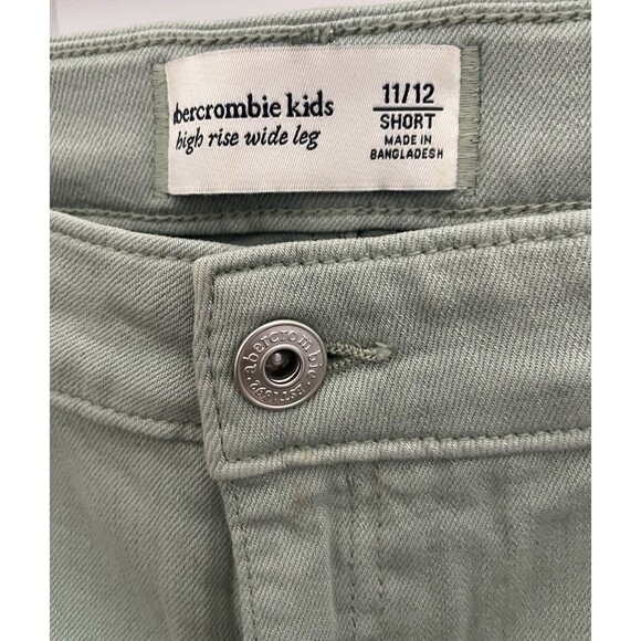 Abercrombie Kids High-Rise Girls11/12 Short Wide Leg Pants Light Green Adj Waist - Picture 3 of 9